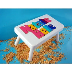 White Two-Line Personalized Puzzle Stool
