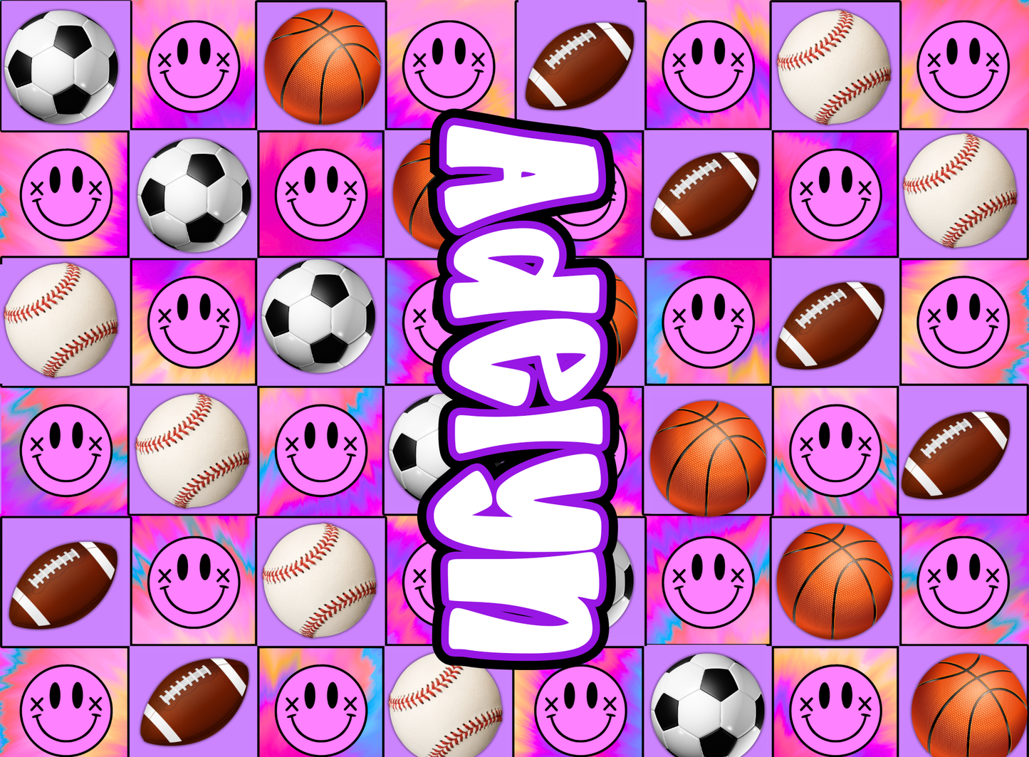 235- pink and purple tie dye smiley sport