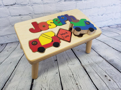 Natural Wood Themed Name Puzzle Stool