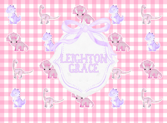 184- baby pink gingham dino