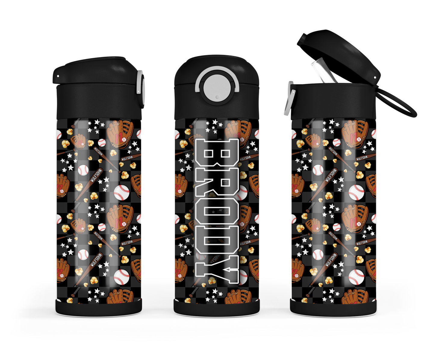 Northbrook Action Baseball Custom Kids Bottle | 12oz Leakproof Water Bottle