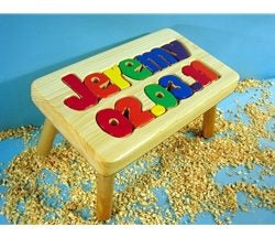 Natural Wood Two-Line Personalized Puzzle Stool