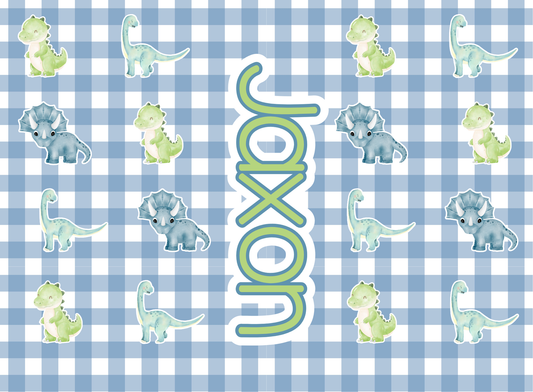 061- baby blue gingham dino