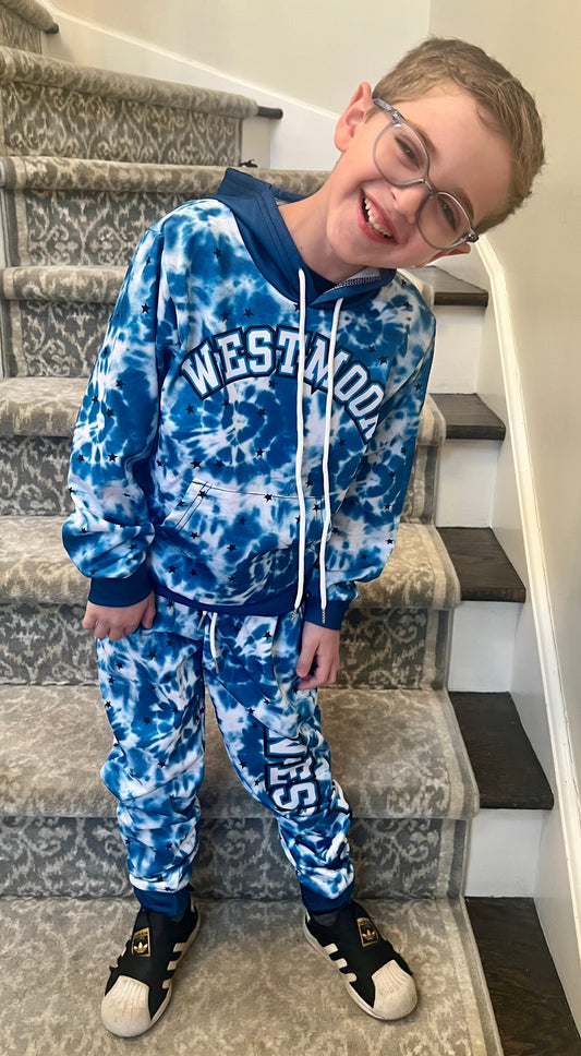 Custom School Spirit Tie Dye Hoodie Set 🎨 | Personalized Kids Hoodie + Joggers | Any School Colors