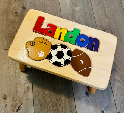 Natural Wood Themed Name Puzzle Stool