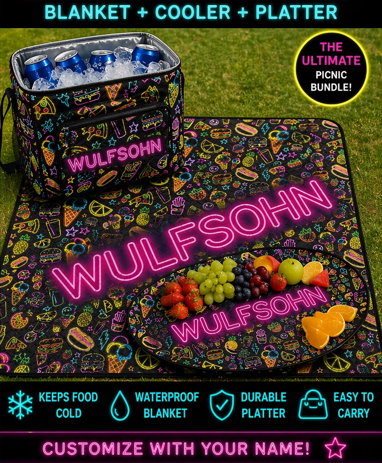 Picnic Set | Personalized Cooler Bag + Waterproof Blanket + Serving Platter Bundle