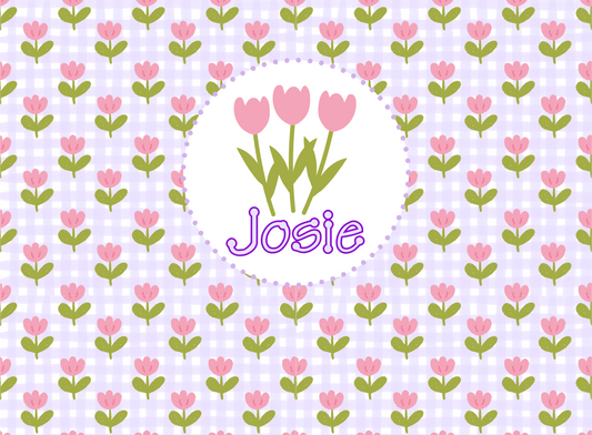 189- purple gingham tulips
