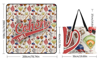 Personalized Baseball Stadium Blanket | Waterproof Picnic Blanket for Games | Custom Family Name Sports Blanket