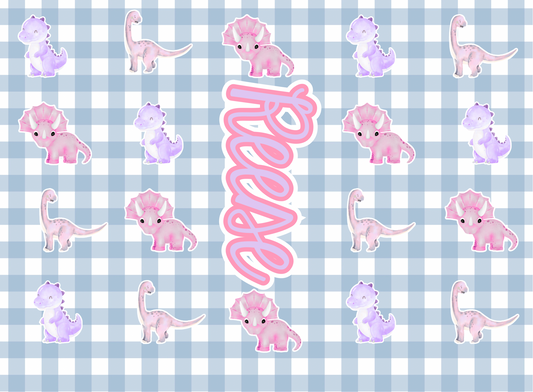 062- pink and purple dinos on gingham